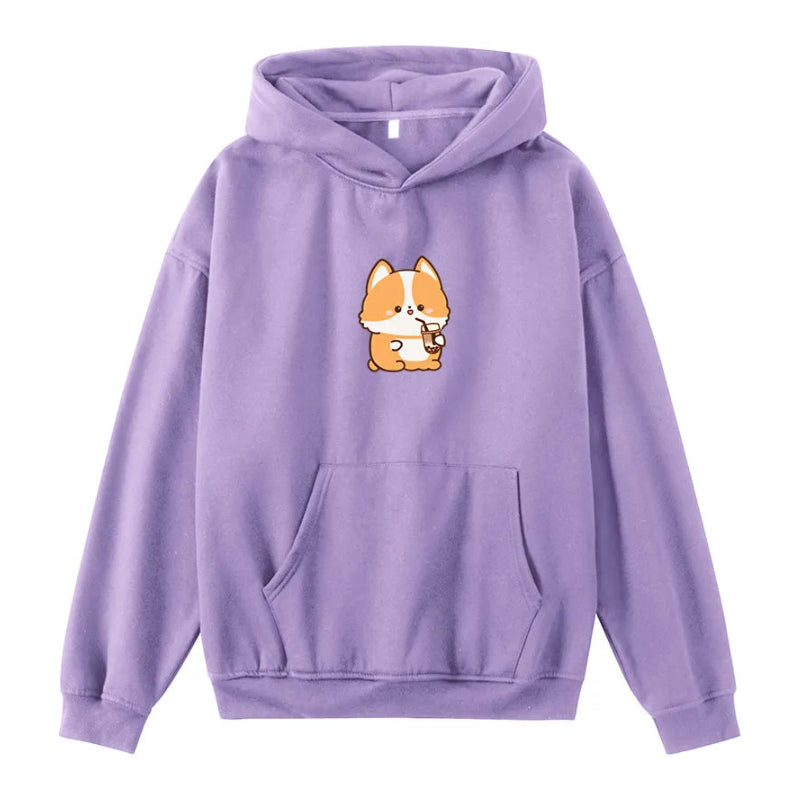 Cute Cartoon Print Loose Long-Sleeve Hoodie