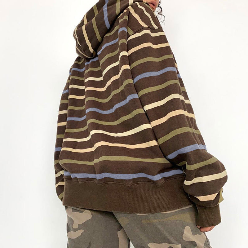 Chic Striped Loose Hooded Sweater for Women