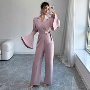 Elegant Solid Flared-Sleeve Wide-Leg Jumpsuit