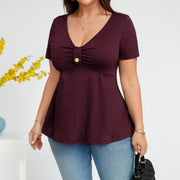 V-Neck Short Sleeve Top with Buckle Detail