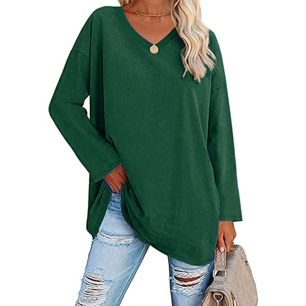 Oversized V-Neck Drop-Shoulder Casual Cotton T-Shirt