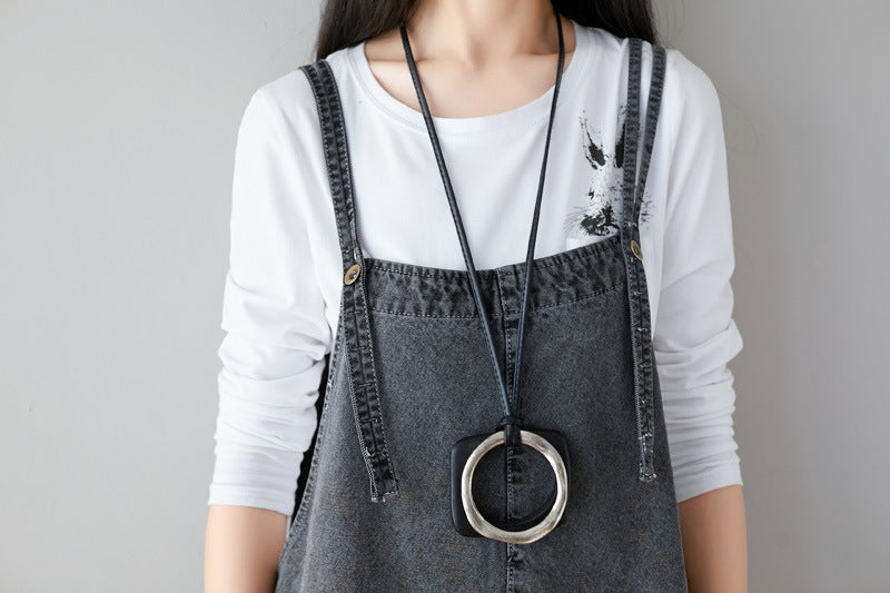 Washed Dark Flower Back Wide-leg Plus Size Women's Overalls