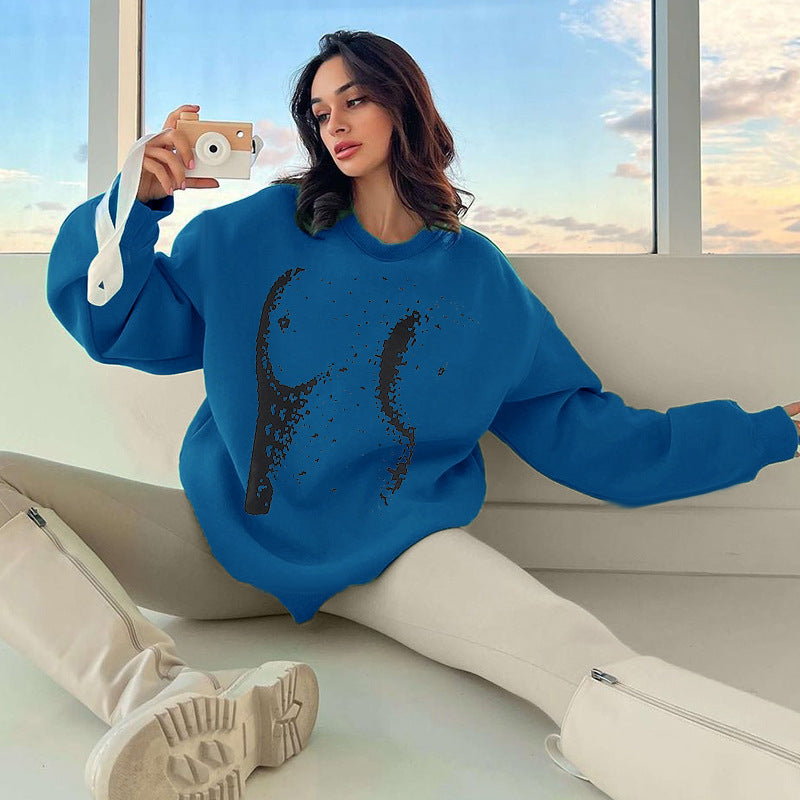 Women's Printed Round Neck Loose Casual Long Sleeve Top