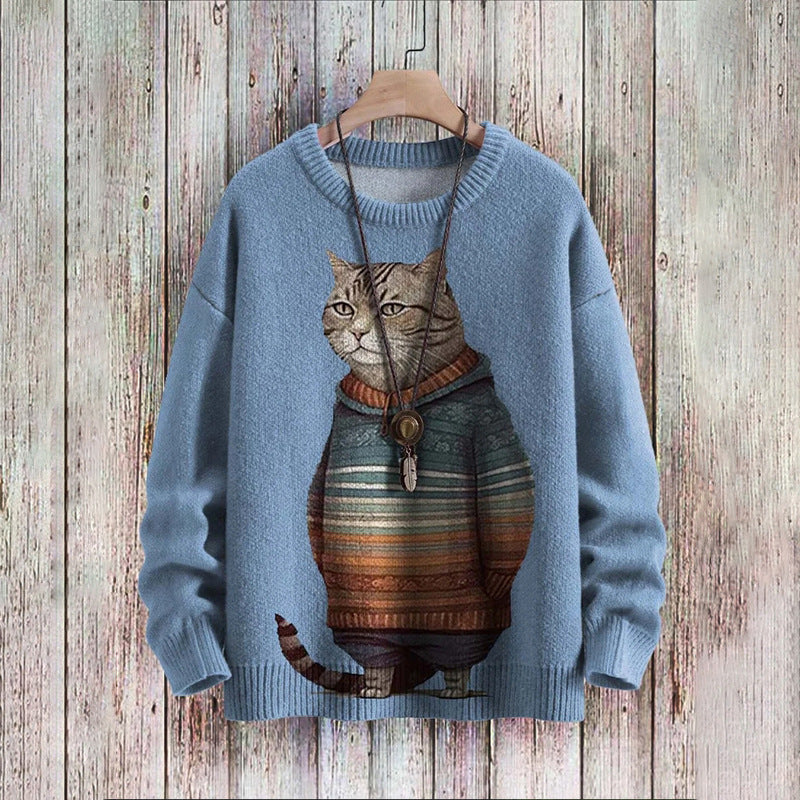 Chic Abstract Print Drop-Shoulder Casual Women's Sweater