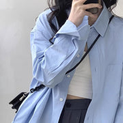 Blue Long-Sleeve Women's Shirt Coat