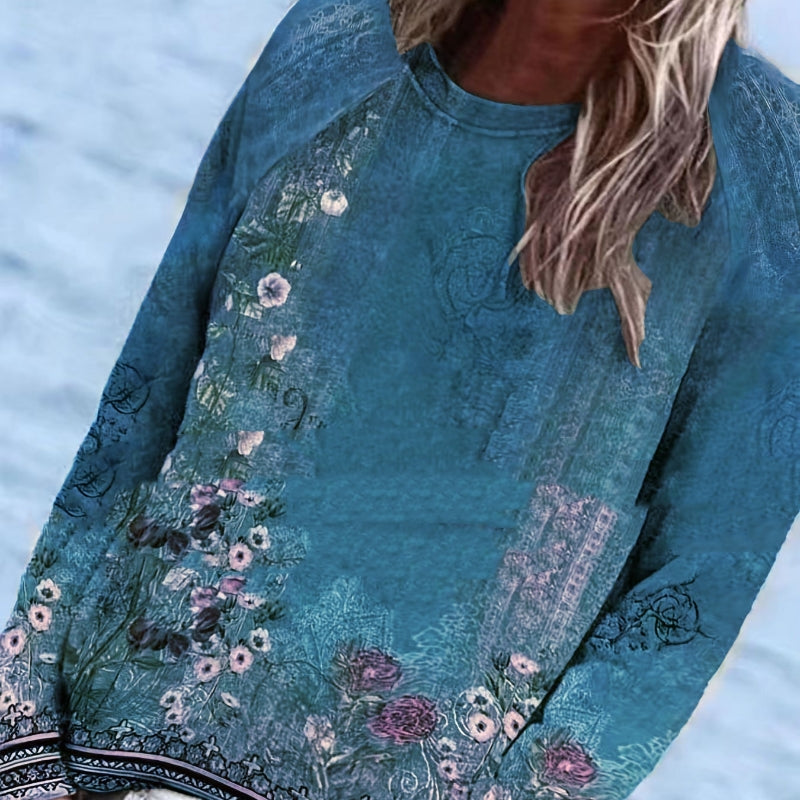Printed Raglan Sleeve Pullover Sweatshirt