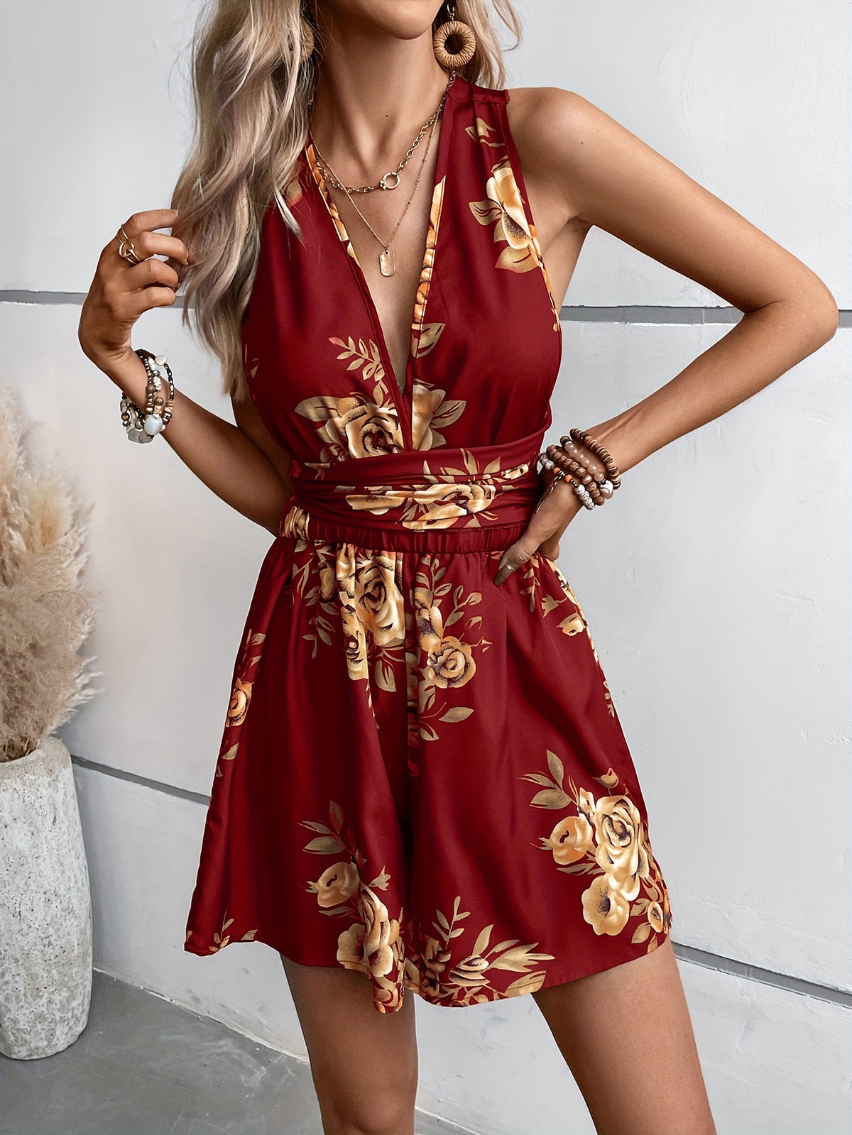 Floral Print V-Neck Summer Romper