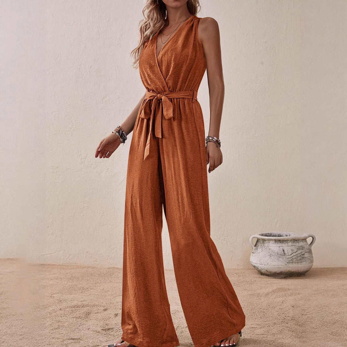 Stylish V-Neck High-Waisted Jumpsuit