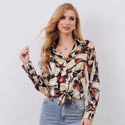 Womens Fashion Casual Printed Lapel Shirt