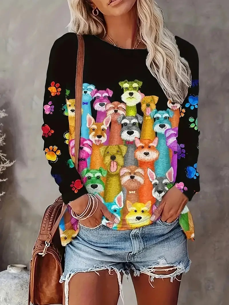 Women's 3D Printed Long Sleeve Crew Neck Sweatshirt