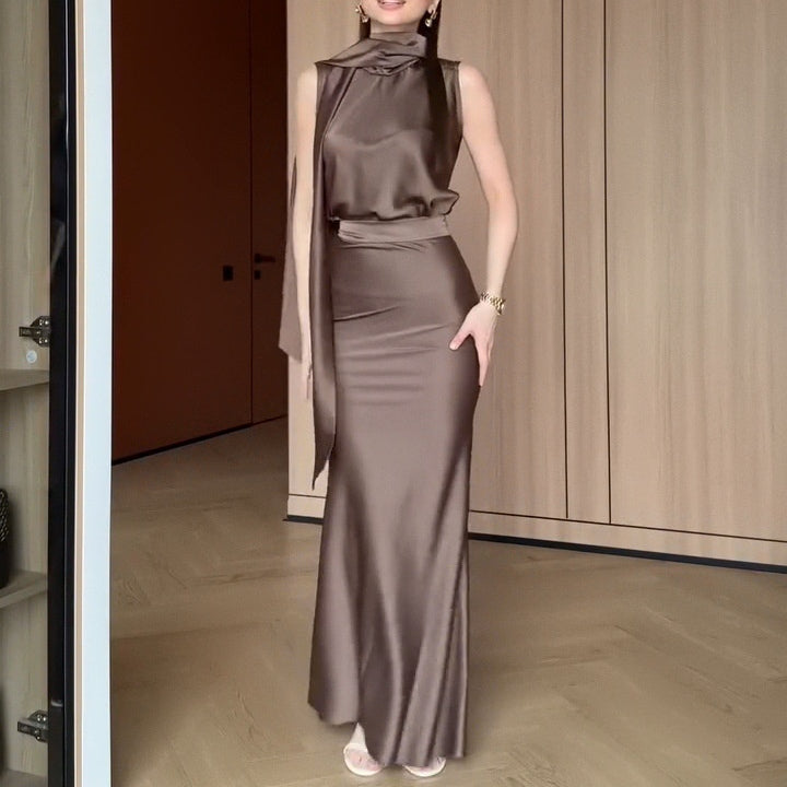 Womens Solid-colored Waist-cinching Dress
