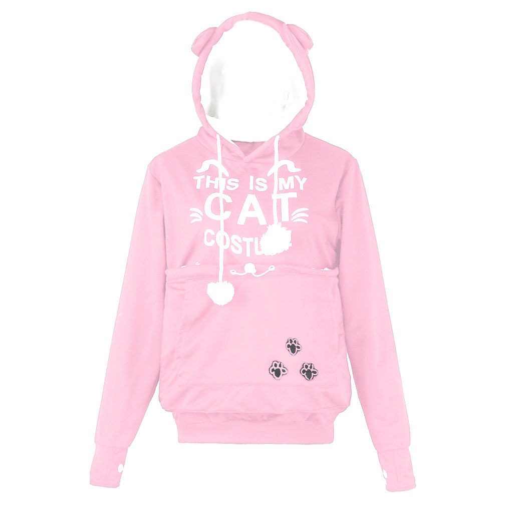 Cute Cat Print Long Sleeve Casual Hooded Sweatshirt