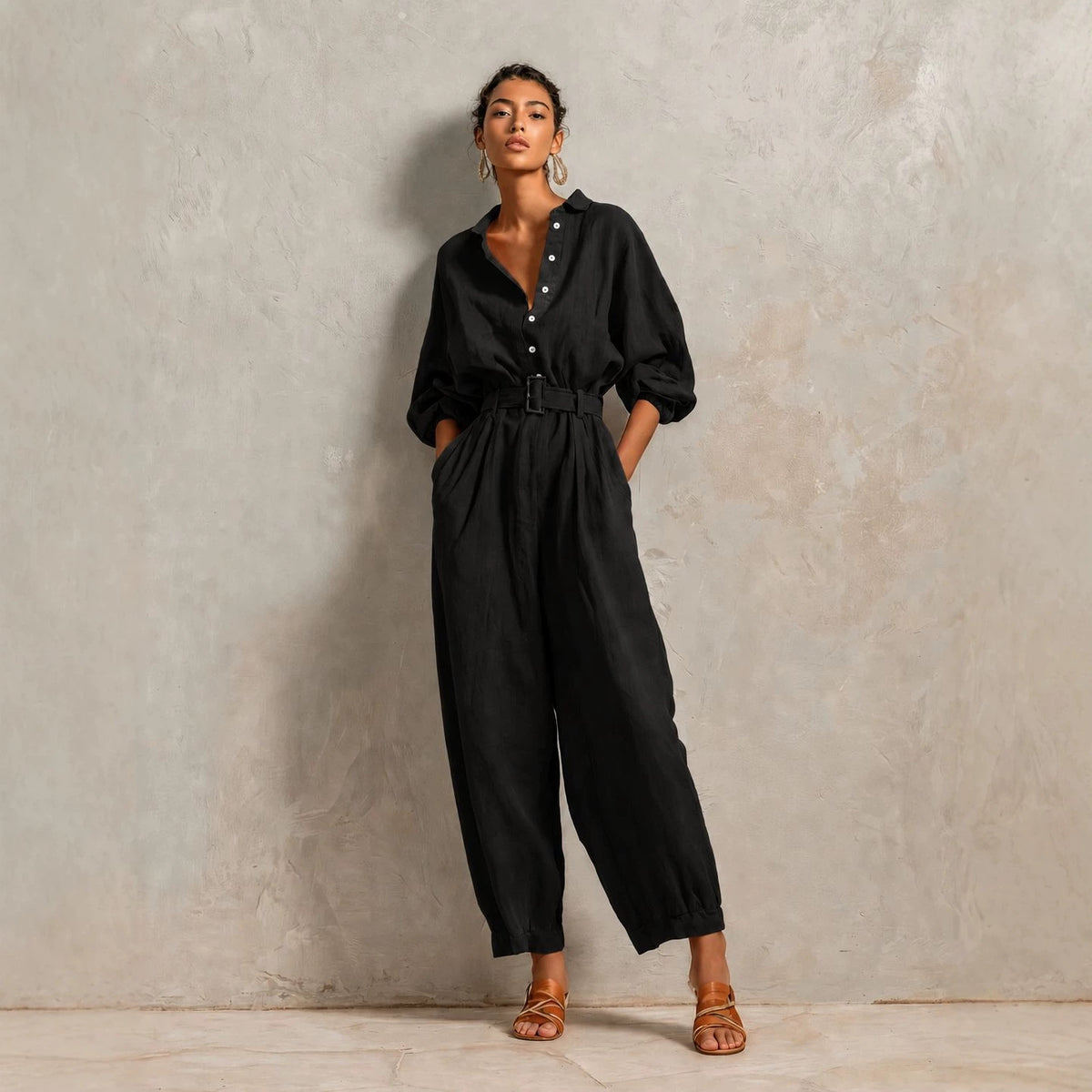 Womens Blended Casual Long-sleeve Jumpsuit