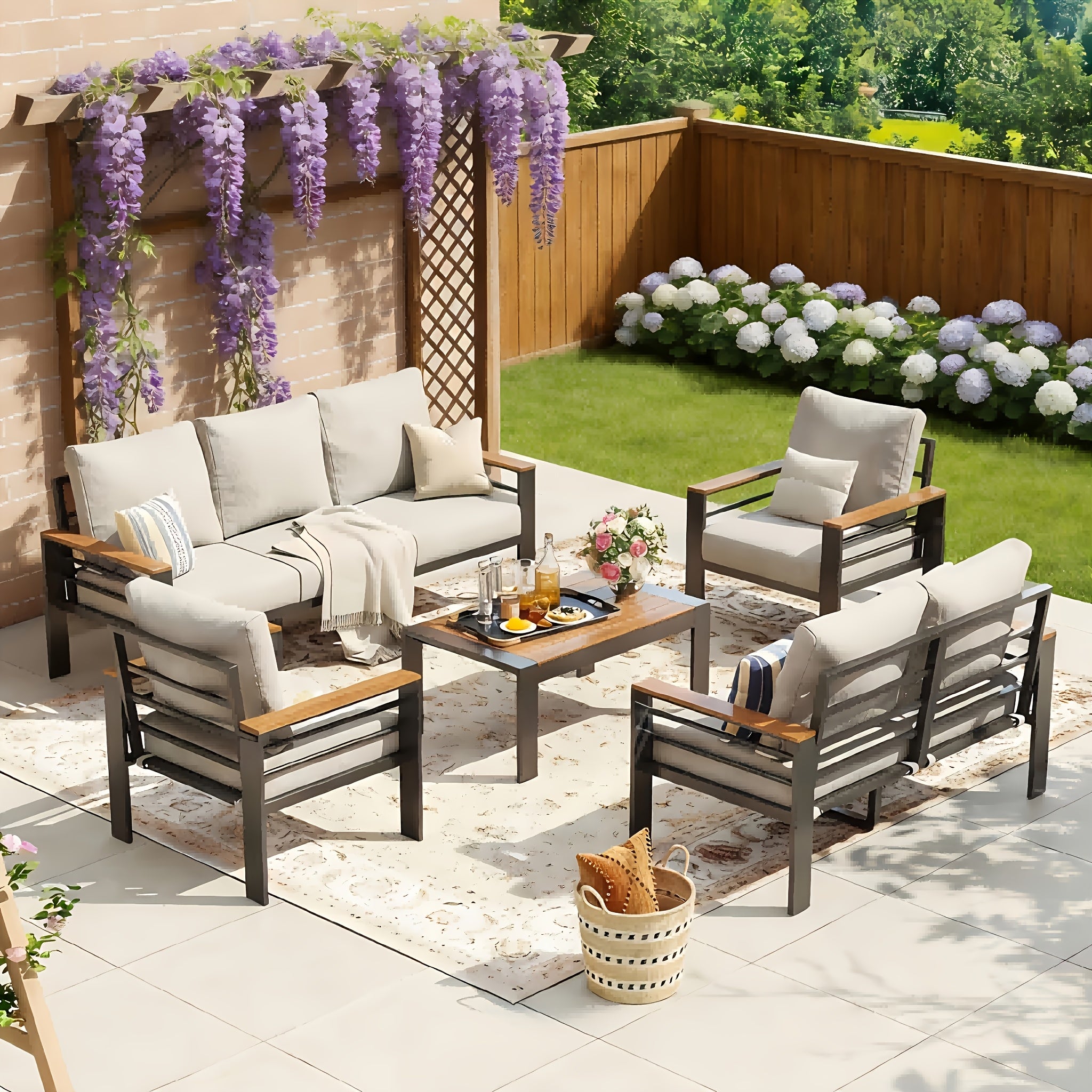 4, 5 Or 7-Seat Aluminum Patio Furniture Set, Featuring Upgraded Cushions And Armrests, Perfect for Backyard, Garden, And Poolside Relaxation