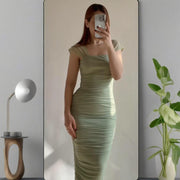 Womens Slim-fit Waist-cinching Sexy Pleated Bodycon Dress