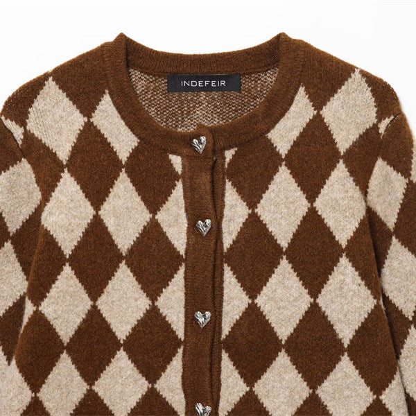 Fashion Temperament Women's Clothing Diamond Jacquard Knitted Coat