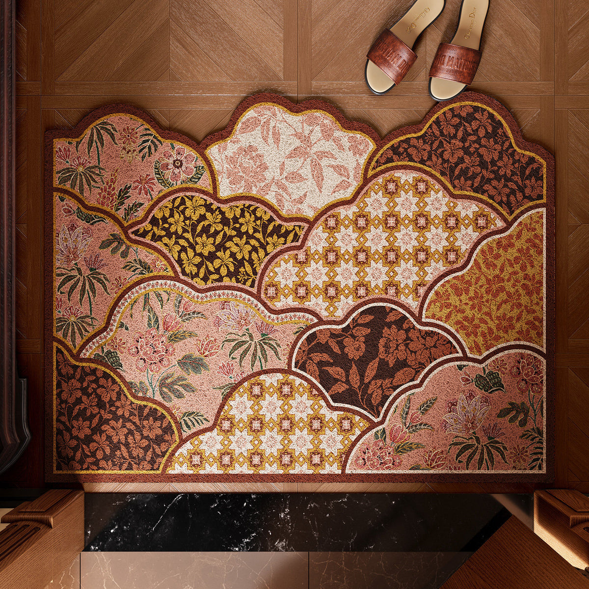 Chinese Retro Cut-to-Fit Entry Doormat - Washable, Elegant Floral Designs