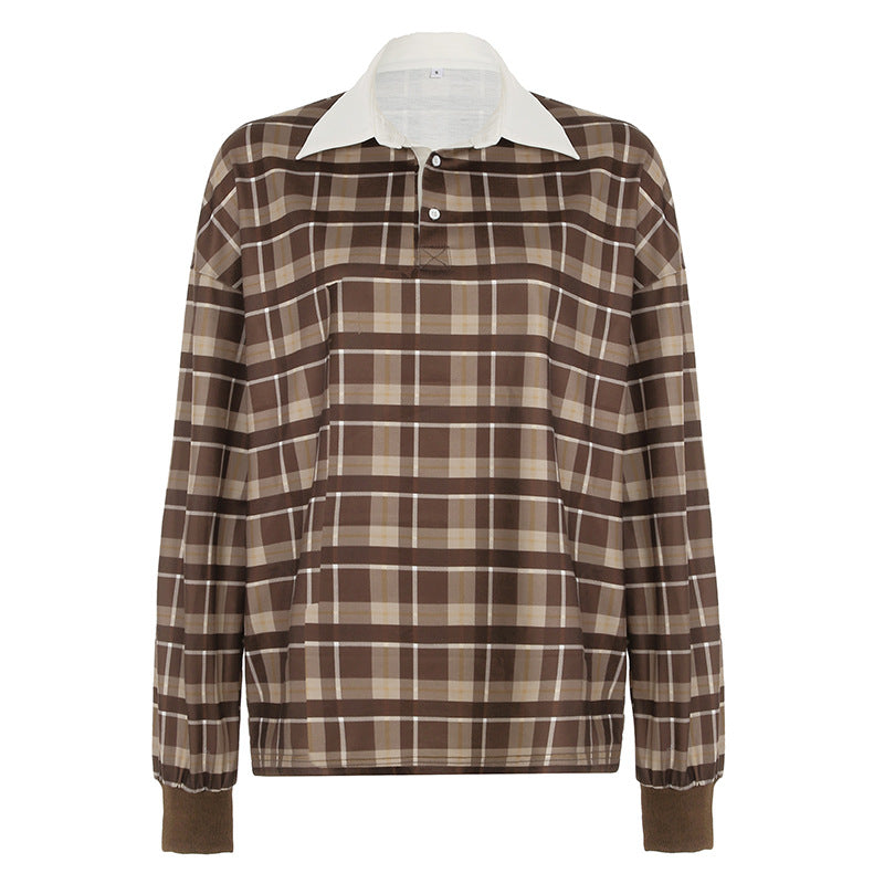 Retro Contrast Check Pullover Streetwear Sweater