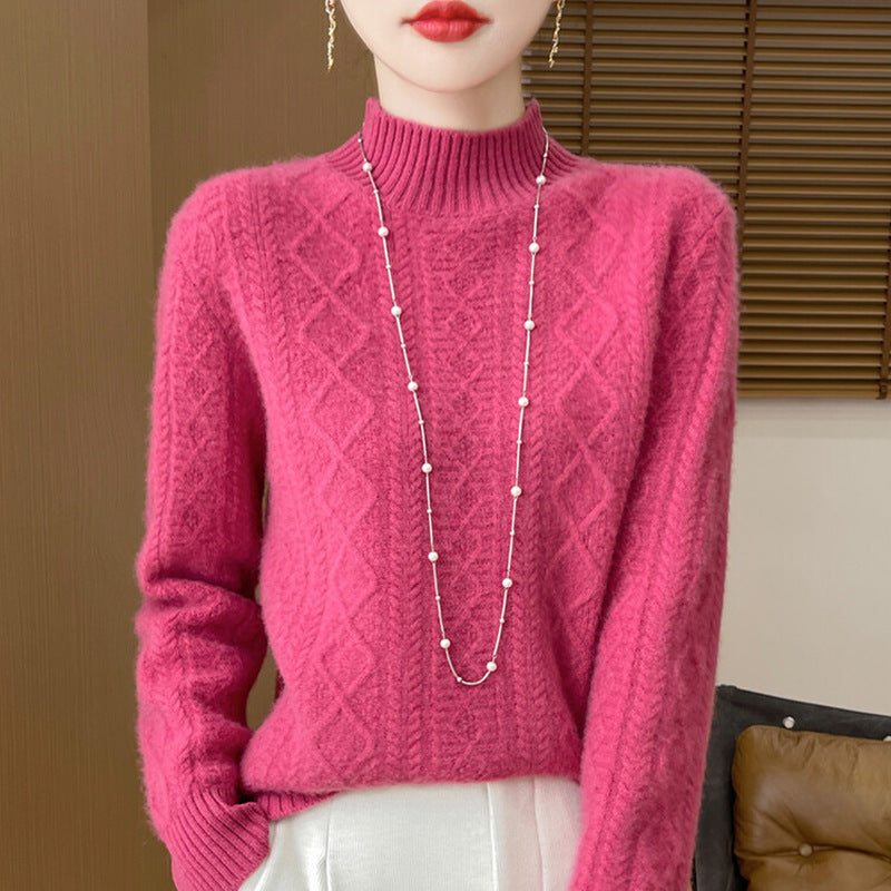 Women's Semi-high Neck Versatile Loose Knit Sweater Thickened Base Layer