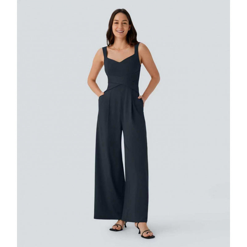 Womens Sleeveless Figure-flattering Wide-leg Jumpsuit