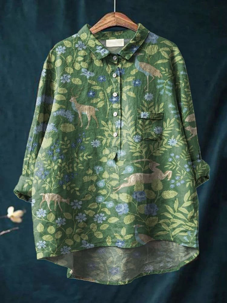 Casual Long Sleeve Shirt Animal Print Hawaiian Long Sleeve Blouse