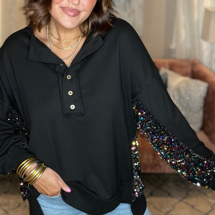 Sparkle Sequin Patchwork Loose Winter Pullover Sweater