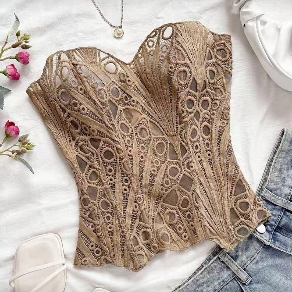 Sculpting Lace Fishbone Corset with Mesh Panels & Print