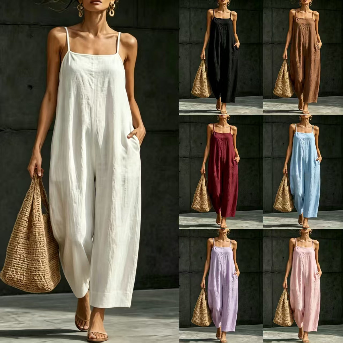 Elegant Sleeveless Loose-Fit Strap Jumpsuit