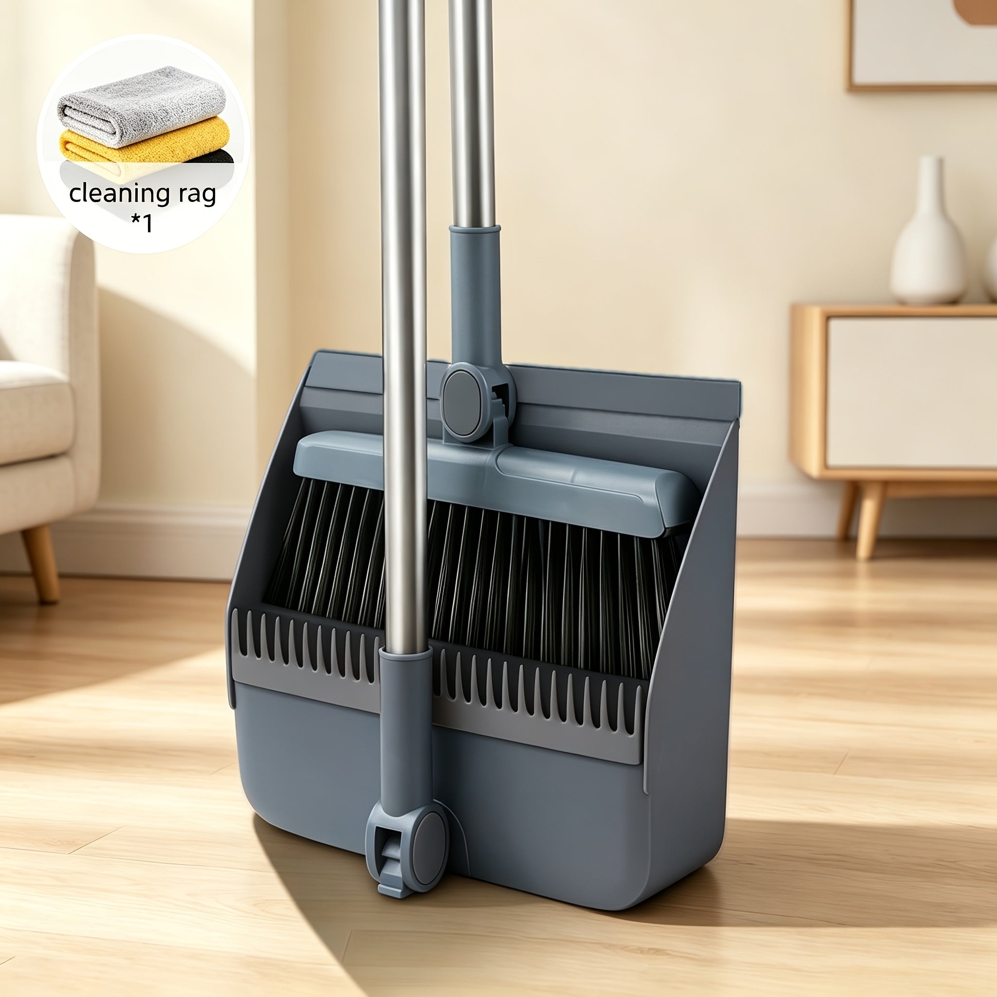 3-in-1 Upright Broom and Dustpan Combo with Long Handle and Garbage Bag Holder