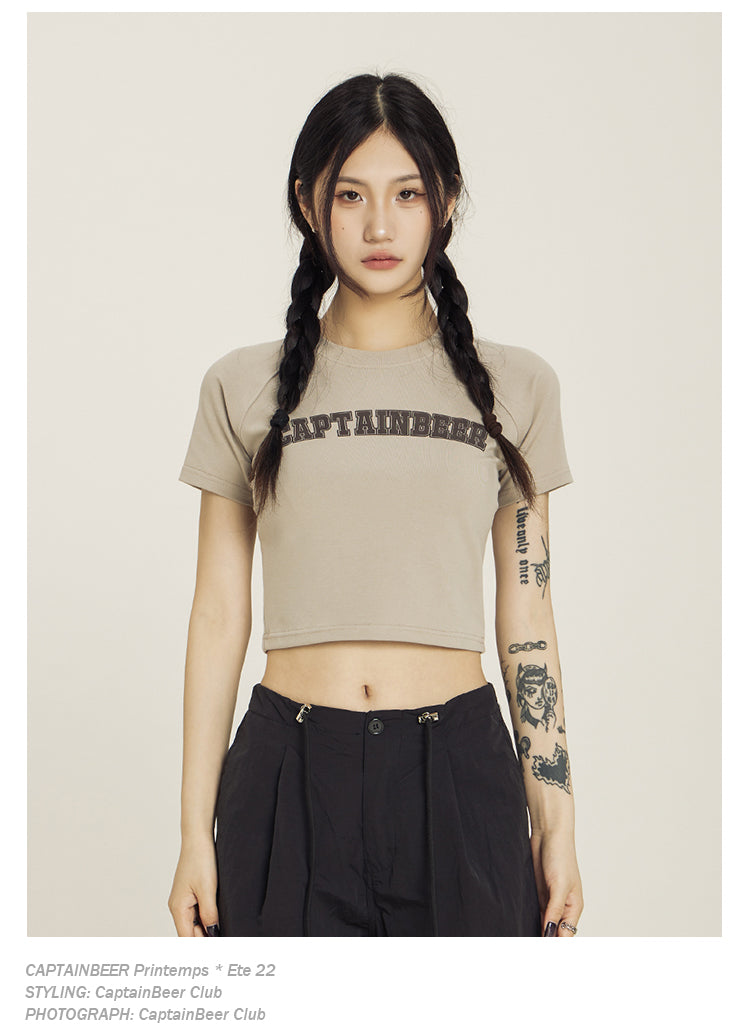 Retro American Crop Top Vintage Short Sleeve Summer Tee