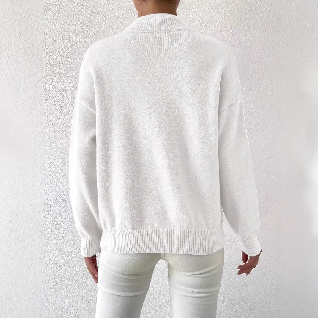 Women's Solid Color Casual and Comfortable Elegant Pullover Knitted Sweater