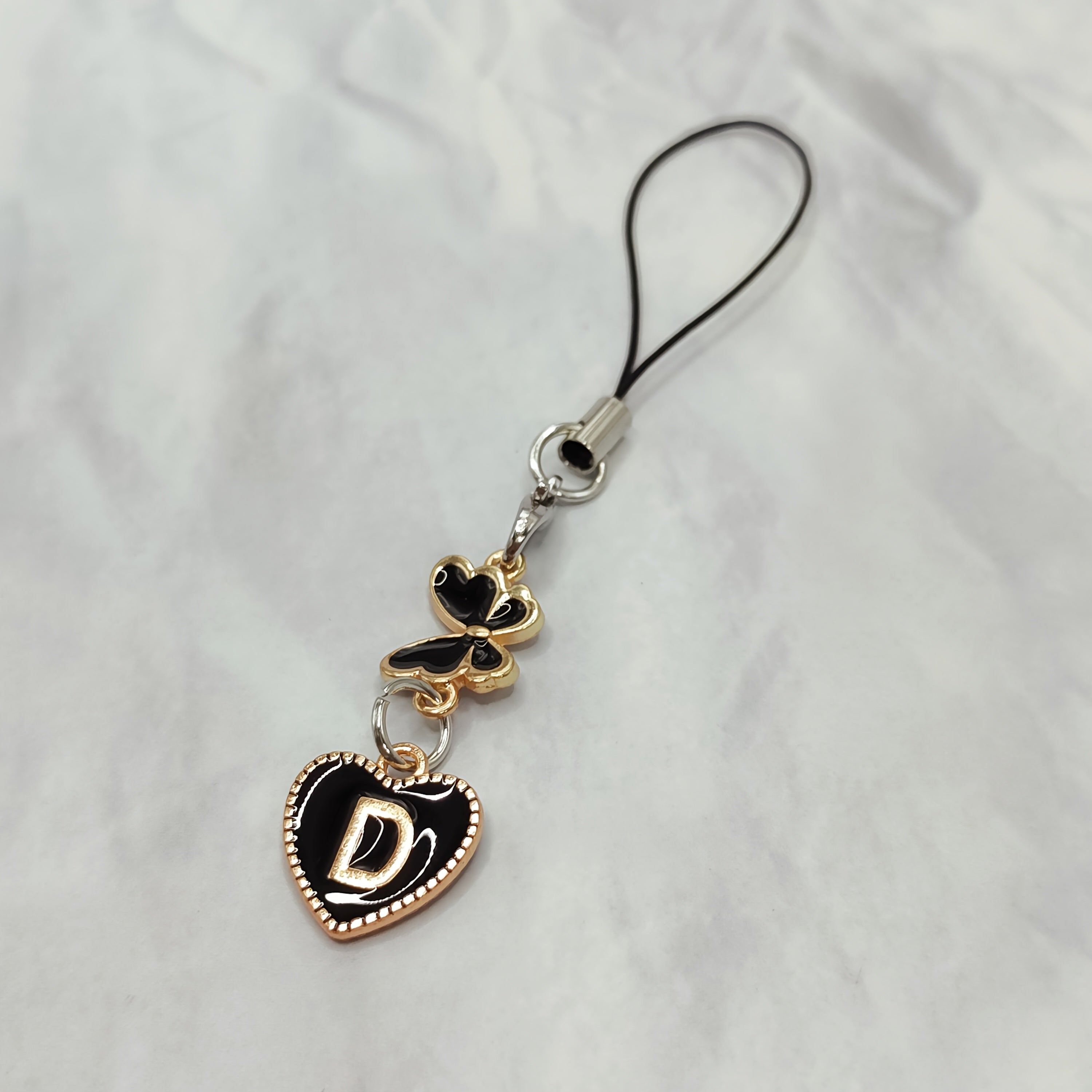 Black Letter A‑Z and Butterfly Phone Charm – Durable Aluminum Alloy