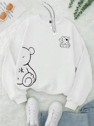 Trendy Velvet Padded Printed Long Sleeve Sports Sweater