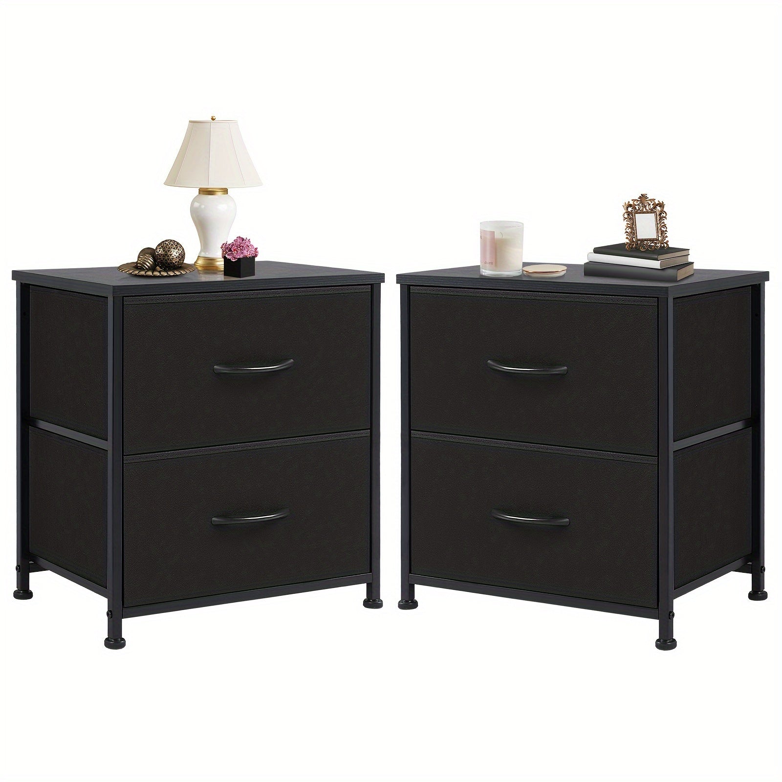 Nightstand Set Of 2, Dresser For Bedroom With 2 Drawer, Small Dresser Beside Tables, Nightstand With Removable Fabric Bins For Small Spaces, Closet, Entryway, College Dorm, 1pc/2pcs Options Available