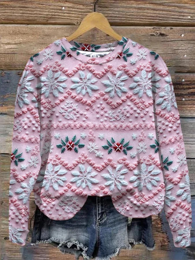 Women's Plus Size Printed Round Neck Casual Sweater