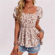 Floral Square-Neck Smocked Blouse – Summer Vacation Tee