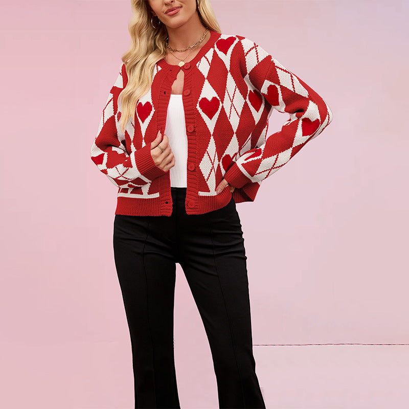 Valentine's Day Cardigan Heart Knitted Sweater Coat