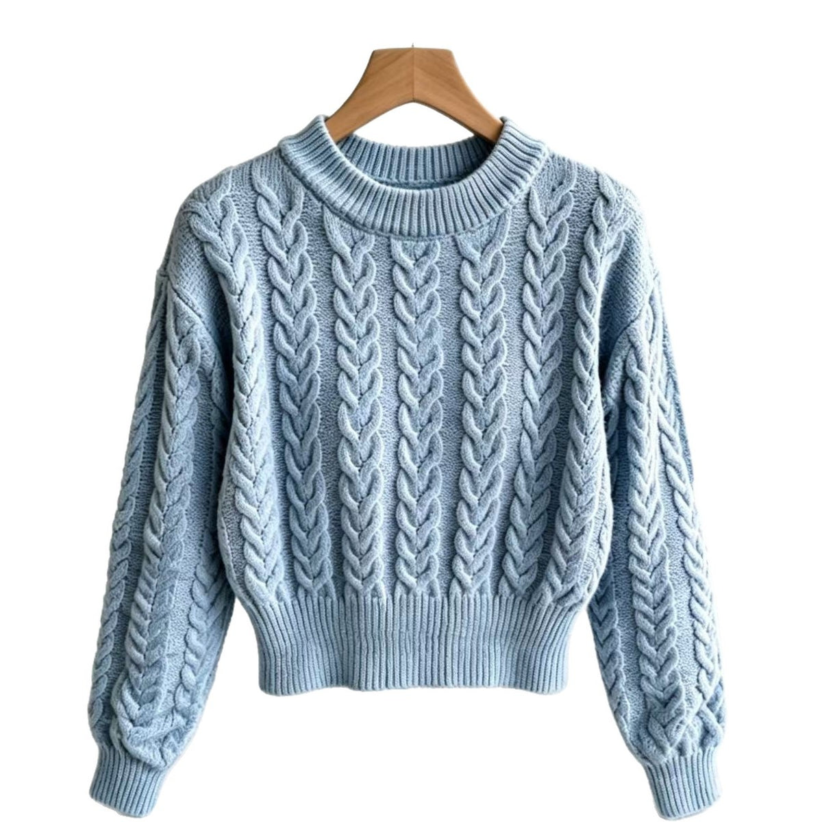 Cable-knit Waist-cinching Cropped Sweater for Women