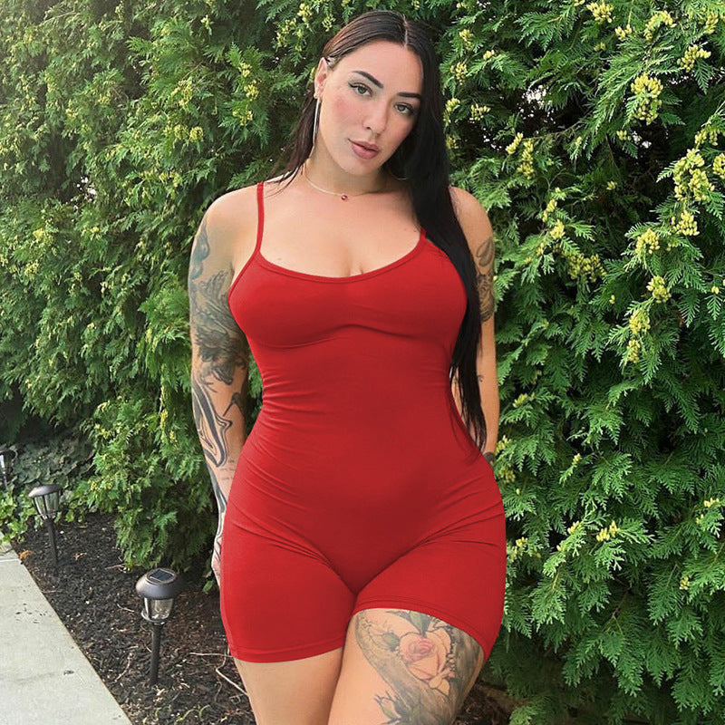 Sexy Backless Solid Strap Jumpsuit for Curve Fashion
