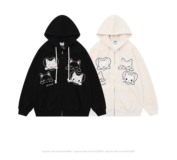 Cute Cartoon Cat Embroidered Cardigan Sweater
