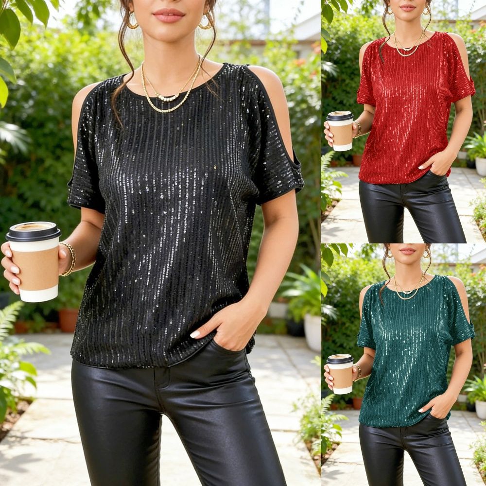 Sexy Off‑Shoulder Crew Neck Short‑Sleeve Top – Relaxed Fit