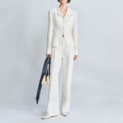 Waist-cinched Shirt And Pants With Double Zippers And Double Pleats