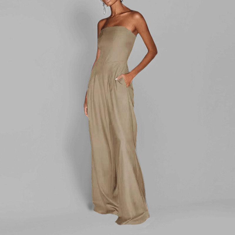 Elegant High-Waist Solid-Color Tube Top Jumpsuit For Women