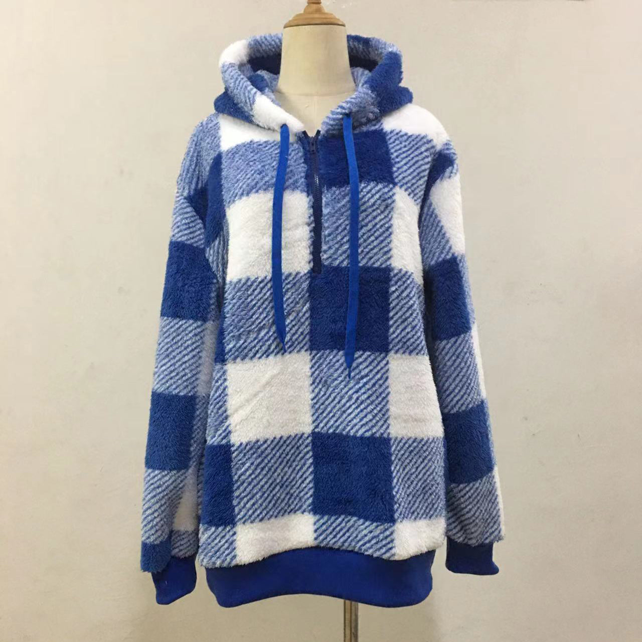Plush Zip-Up Hooded Sweatshirt with Pockets
