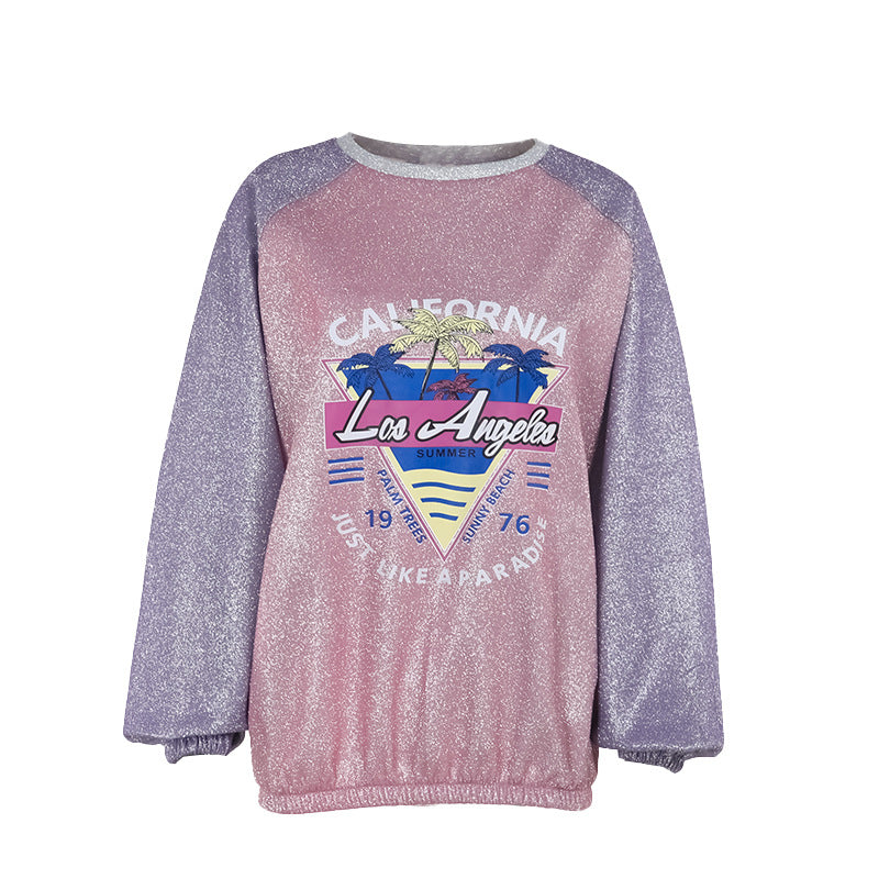 Women's Colorblock Long-Sleeve Printed Pullover Top