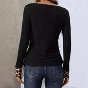 Chic Leopard Splicing Casual Knit Sweater