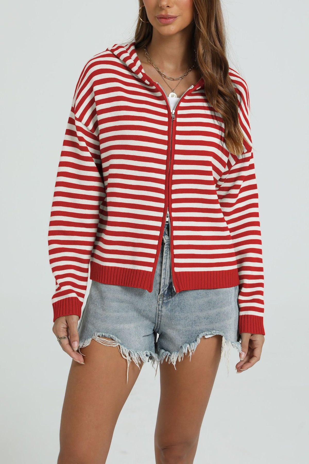 Womens Casual Hooded Knit Cardigan Sweater
