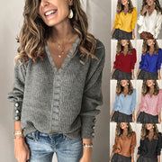 Womens Loose-fitting Long-sleeve Solid-color Sweater