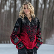 V-neck Pullover with a Premium Printed Faux-knit Design