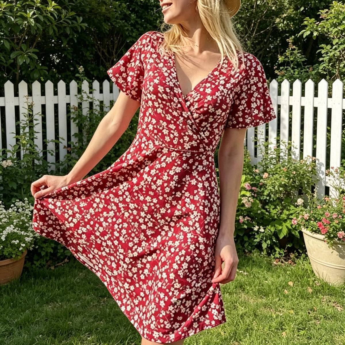 Elegant and Chic New Floral-print V-neck Dress